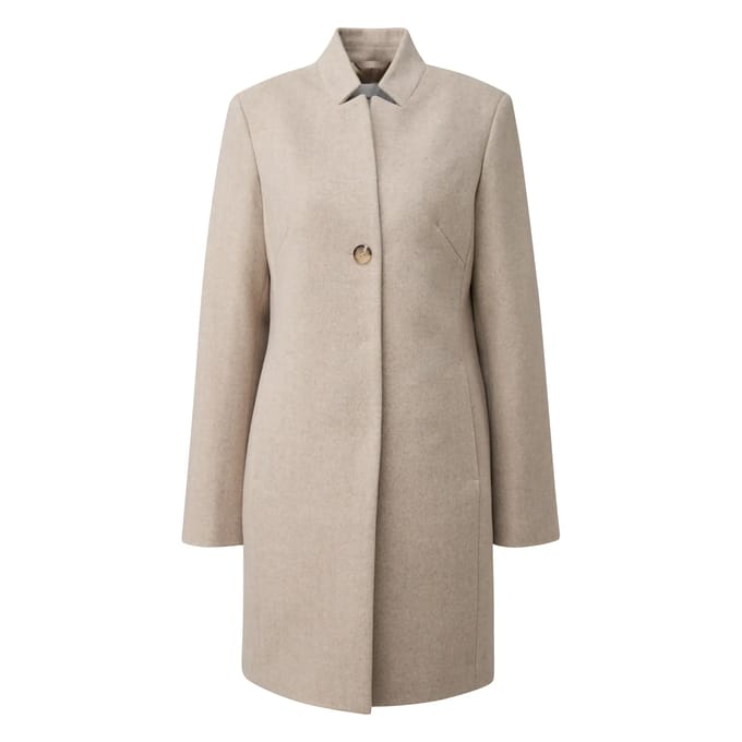 Dames getailleerde blazerjas met herringbone patroon en hoge kraag COMMA