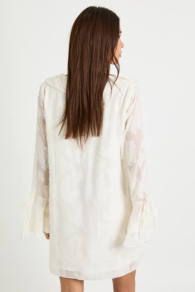 boohoo Dames Burnout Bloemige Ruche Shiftjurk | Cream | Maat: 8