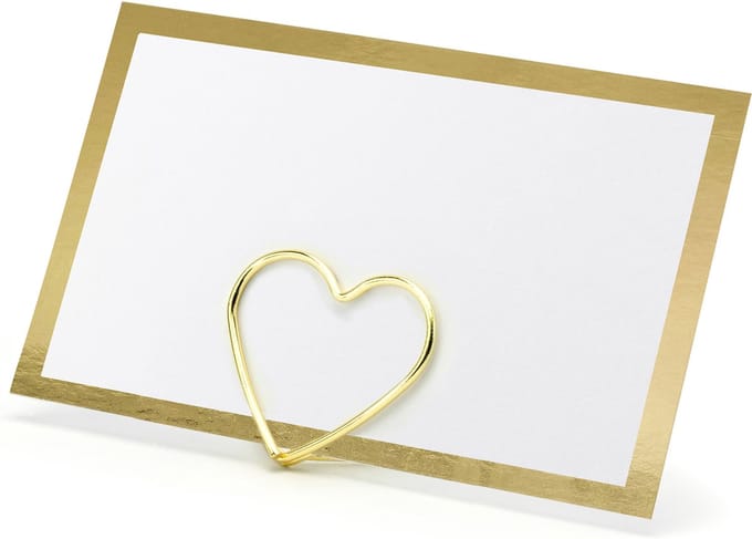 Naamkaartjes/plaatskaarten met houders - Hartje - Bruiloft - 10x sets - goud