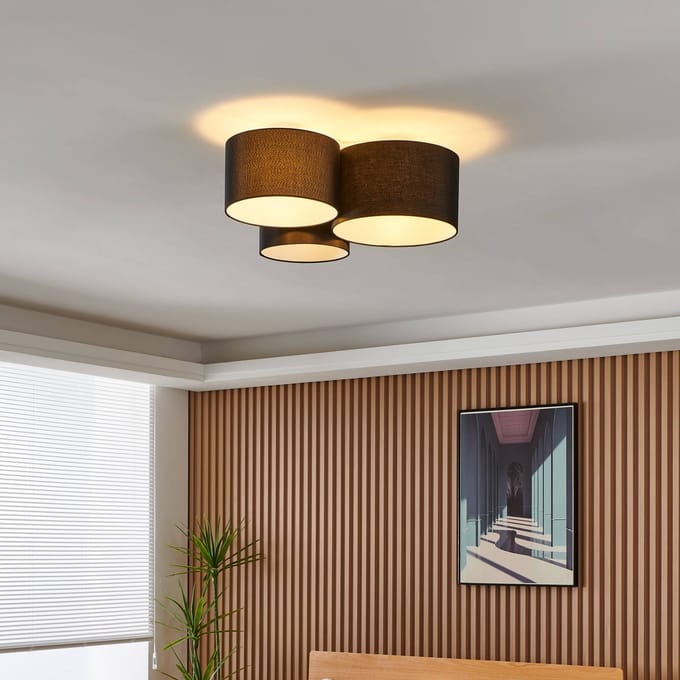 EGLO Plafondlamp Pastore 2, lengte 61 cm, zwart, 3-lamps, stof