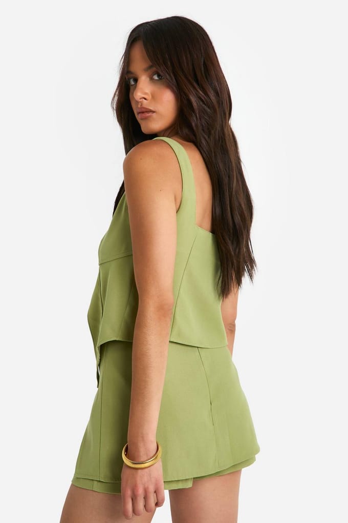 boohoo Dames Button Up Split Hem Longline Top | Green | Maat: 14