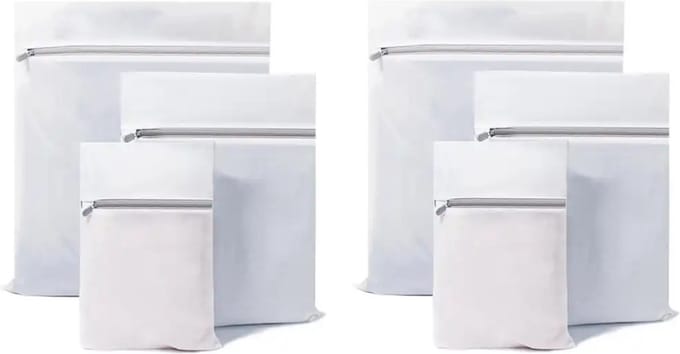 6 Stuks - Sterke Waszakken met Rits - Wasnetten Set Wit - Verschillende Formaten