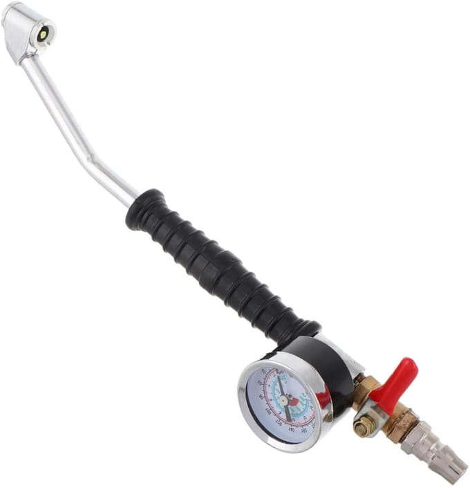Bandenpomp met meter - Fietsbanden pomp - Banden oppompen - Gebogen buiskop - 30 cm - Multi