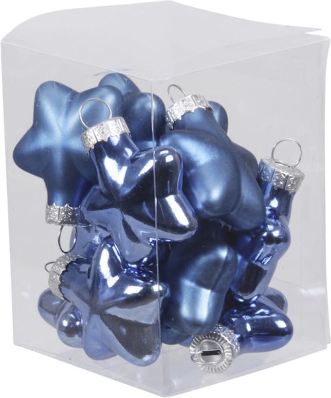 Othmar Decorations Kerstornamenten - sterren - 12x st - blauw - 4 cm - glas - kerstversiering