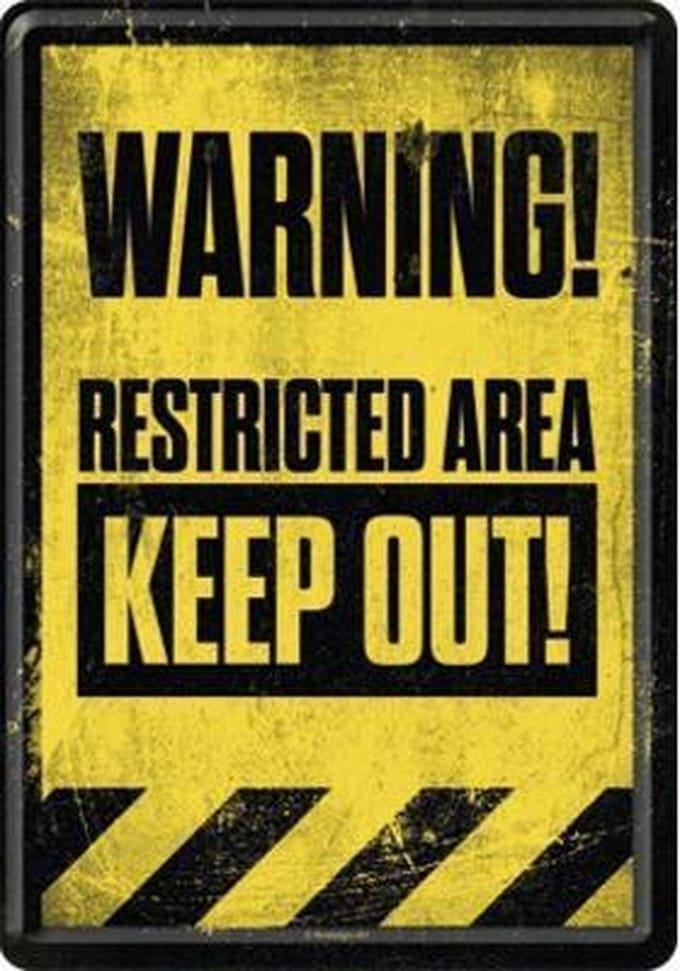 Warning ! Restricted Area Metalen  Postcard 10 x 14 cm.