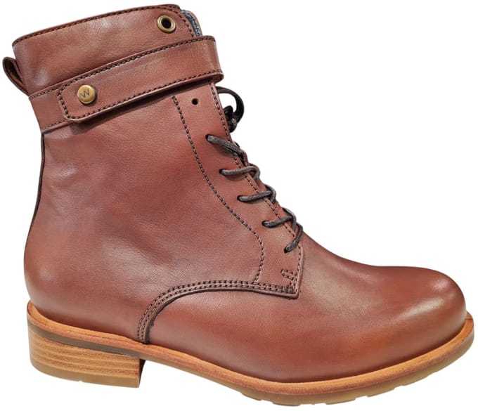Wolky 0448520 Cognac Leren Dames Veterboots - Cognac - 41
