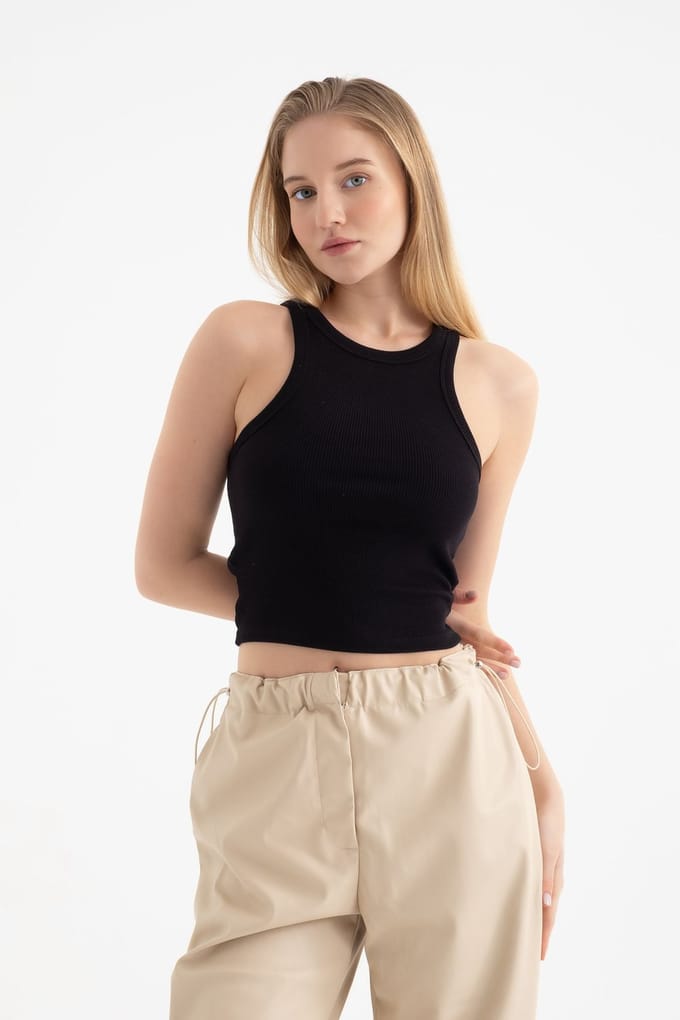 Halternek Geribbelde Mouwloze Blouse