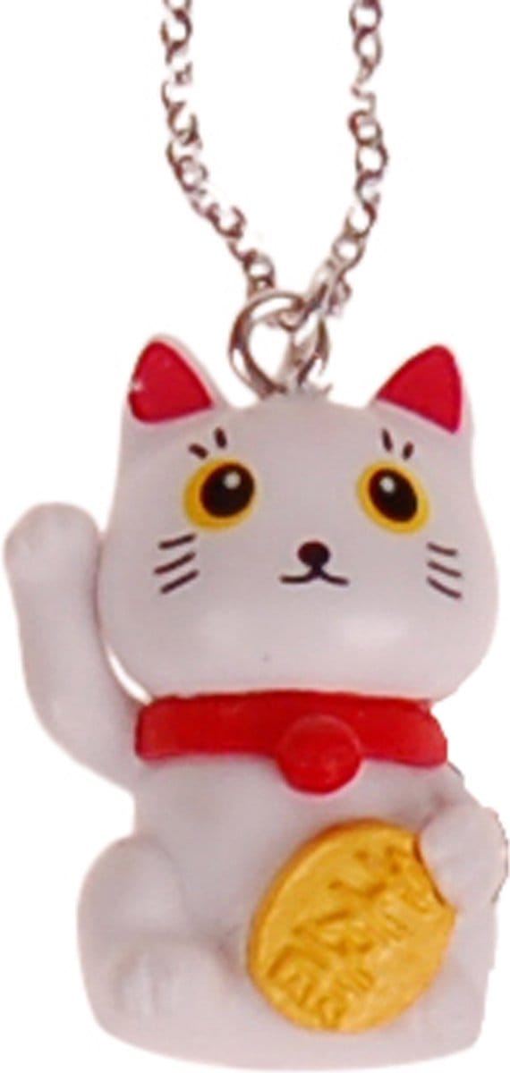 Ketting RVS 55cm - Hangertje 3D Maneki Neko / Gelukskat Hars 3x1,5cm