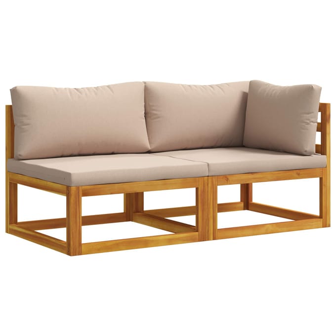 vidaXL - Modulaire - bankset - met - kussens - 2 - st - 2-zits - Massief - Acacia - Hout