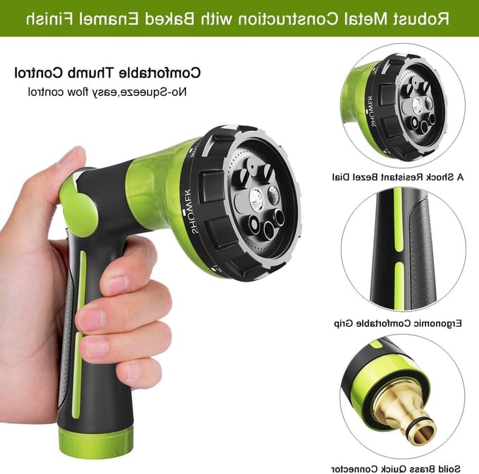 Tuinsproeier van 100% metaal met 8 sproeipatronen en duimcontrole voor optimale bewatering