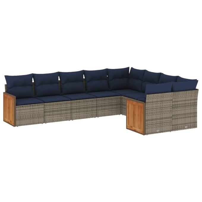 vidaXL - 9-delige - tuinbankset - met - kussens, - grijs - polyrotan