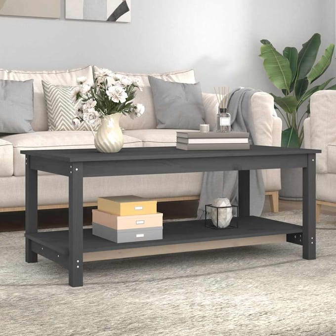 vidaXL - Salontafel - 110x55x45 - cm - massief - grenenhout - grijs