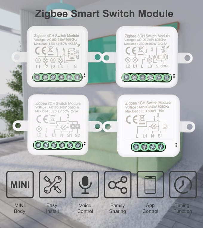 2CH Zigbee Mini Smart Switch-relaismodule Ondersteuning 2-weg schakelaar voor slimme huisautomatisering 3CH Zigbee Switch Module
