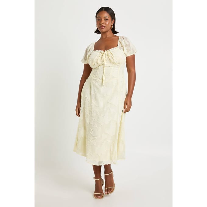 boohoo Dames Plus Burnout Melkmeisje Midi-jurk | Citroen | Maat: 48