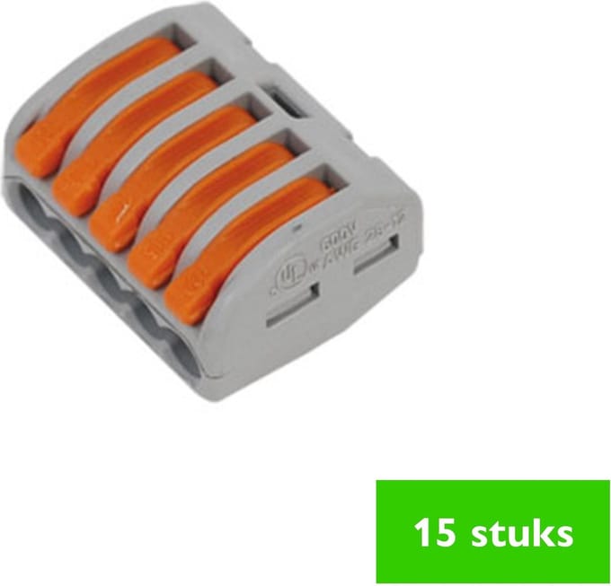 WAGO lasklem hersluitbaar | 5-voudig | 1.5 - 2.5 mm² | grijs | 15 STUKS