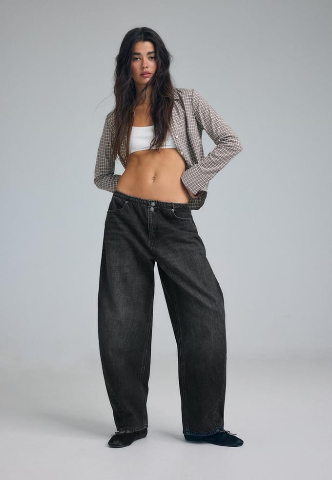 Stradivarius Barrel jeans met verstelbaar detail  ZWARTE DENIM WASSING 32