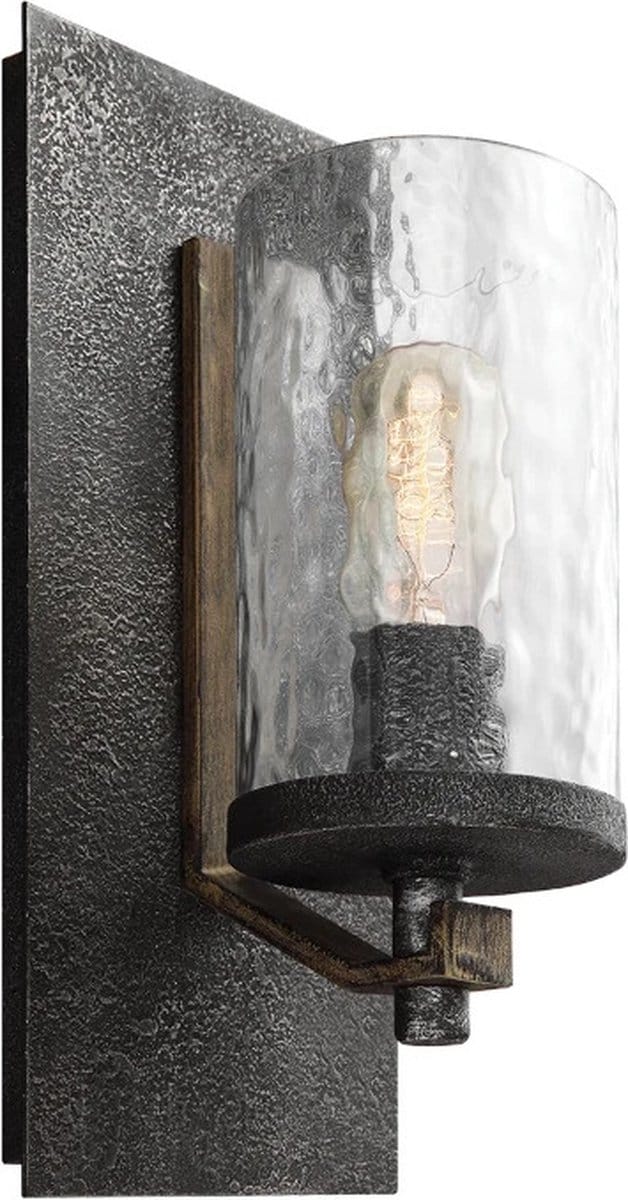 Feiss LED Wandlamp Angelo | 1X E27 Max 60W | Distressed Weathered Oak & Slate Grey Metal
