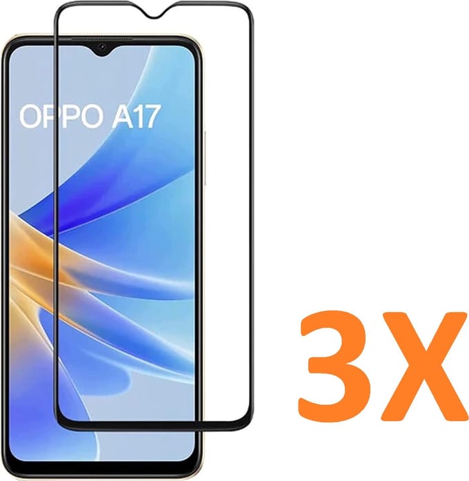 Volledige dekking Screenprotector Glas - Tempered Glass Screen Protector Geschikt voor: Oppo A17 - 3x