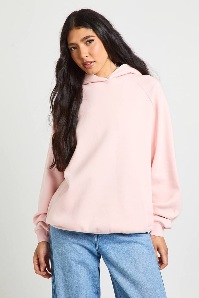 boohoo Dames Lange Raglan Naad Oversized Hoodie | Light Pink | Maat: Large