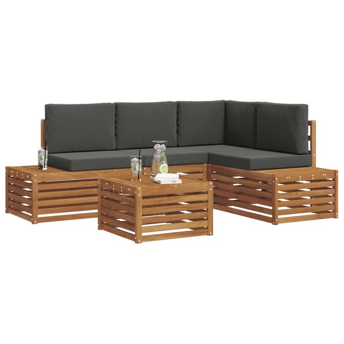 vidaXL - 5 - st - Buiten - bank - set - Massief - Acacia - Hout - en - Polyester