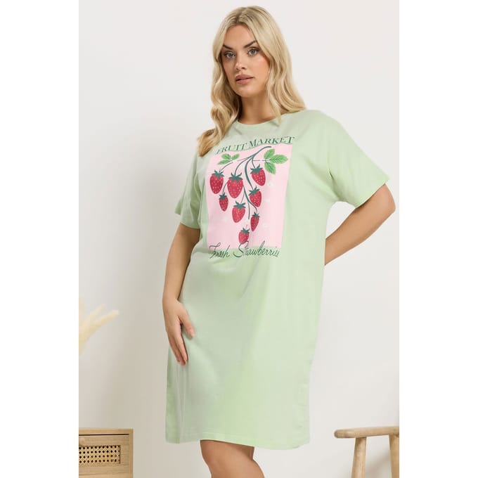 Yours Groen 'Fruit Market' Slaapshirt Nachthemd Size 46-48