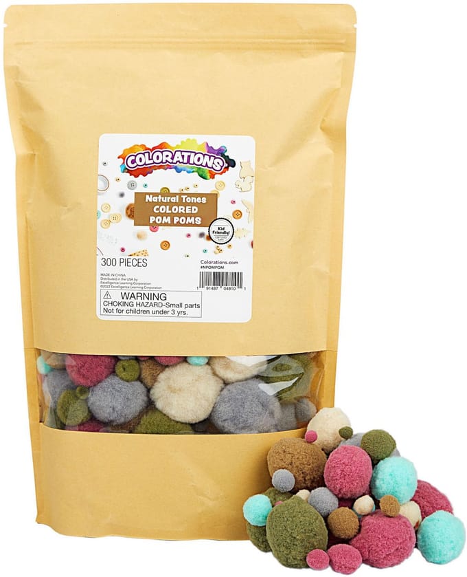 Colorations - Knutsel Pom Poms natuurlijke tinten en kleuren 300 stuks.