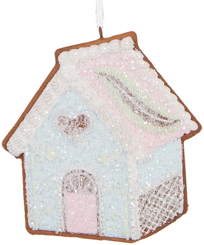 Clayre & Eef Kersthanger Gingerbread house 9x1x10 cm Blauw Kunststof
