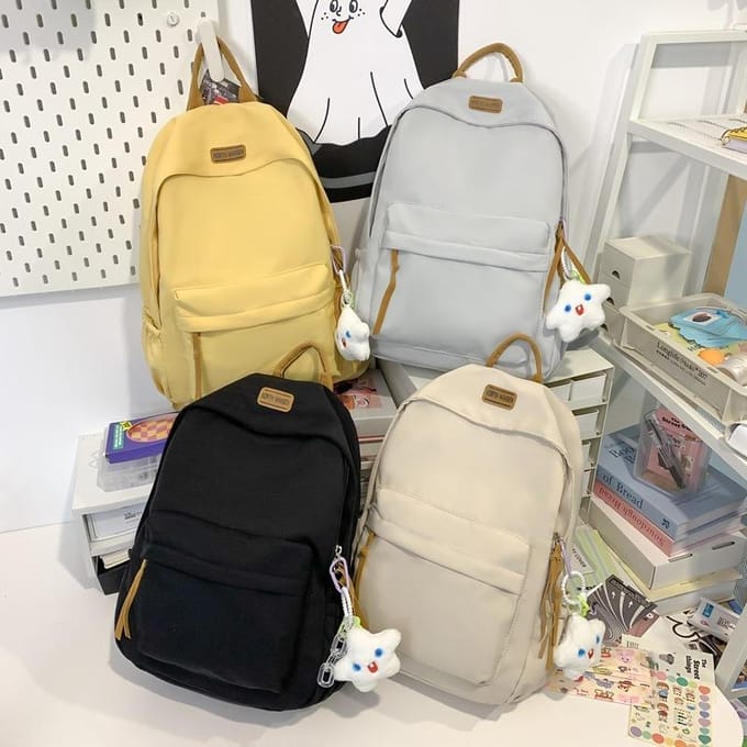 Schooltas voor Meisjes, Ins Bos-stijl Veelzijdige Rugzak, Eenvoudige Japanse Stijl Rugzak With pendant wit