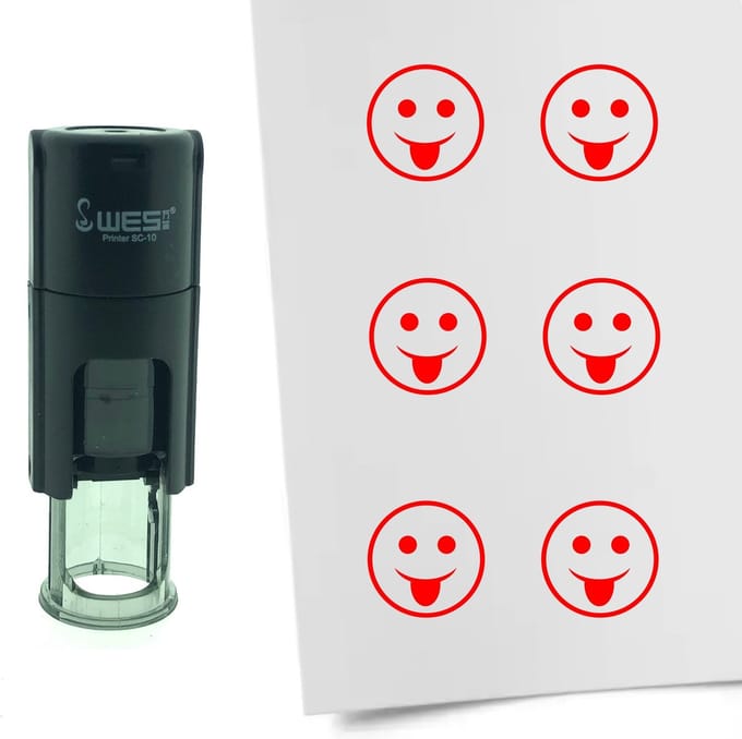 CombiCraft Stempel Smiley Grappig 10mm rond - Rode inkt