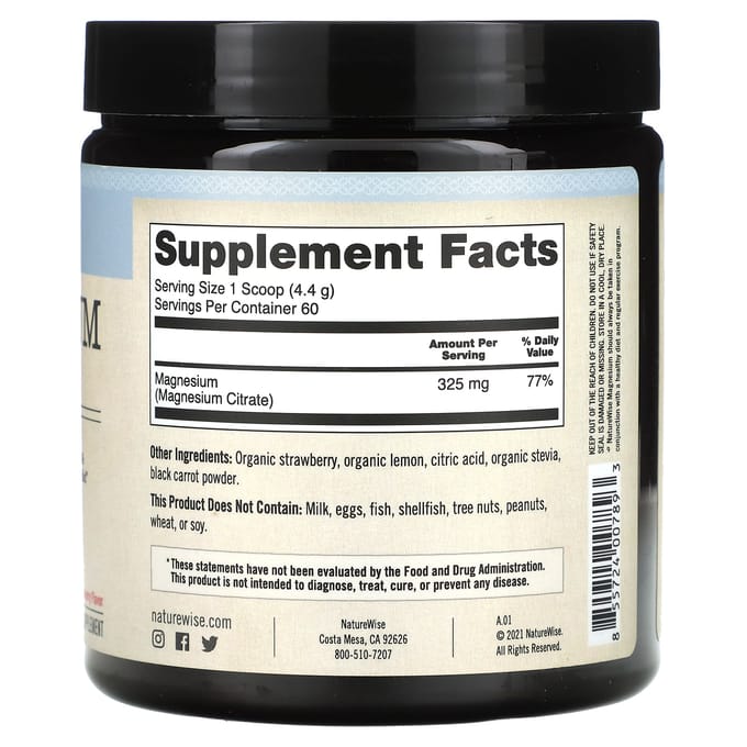 NatureWise, magnesium, aardbeiensmaak, 325 mg, 264 g (9,3 oz)