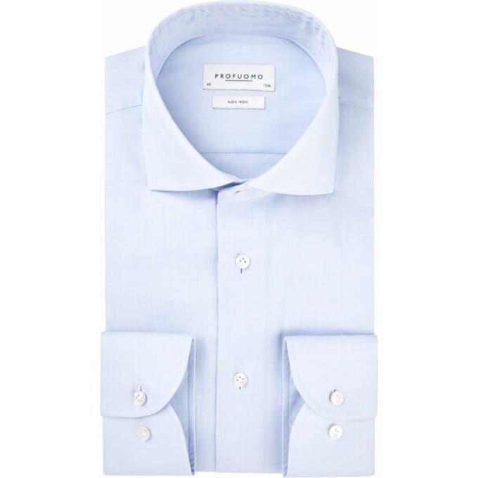 Profuomo slim fit overhemd - mouwlengte 72 cm - twill - lichtblauw - Strijkvrij - Boordmaat: 37