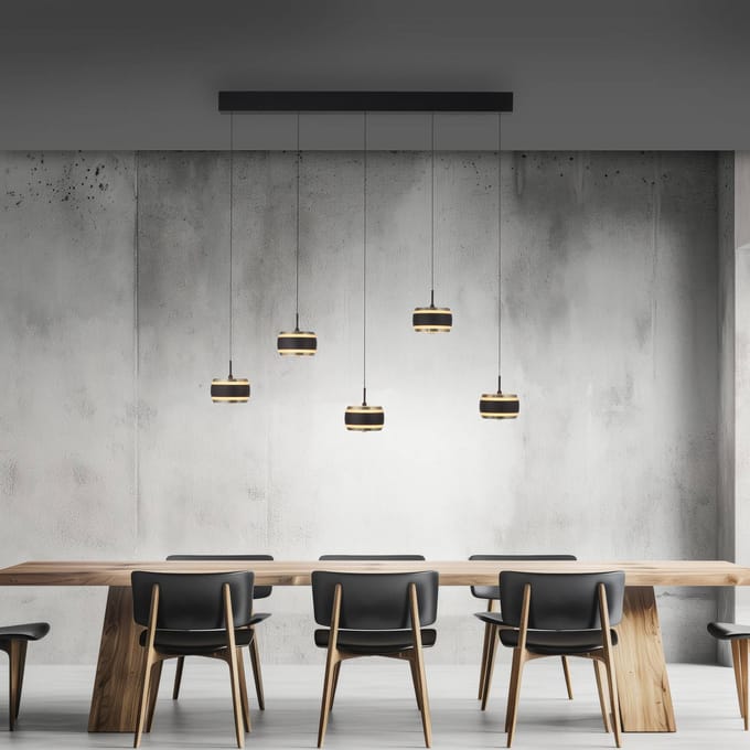 LED hanglamp PURE Falling Rings zwart, lengte 101 cm, 5-lamps