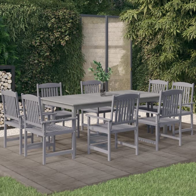 vidaXL - 9-delige - Tuinset - massief - acaciahout - grijs