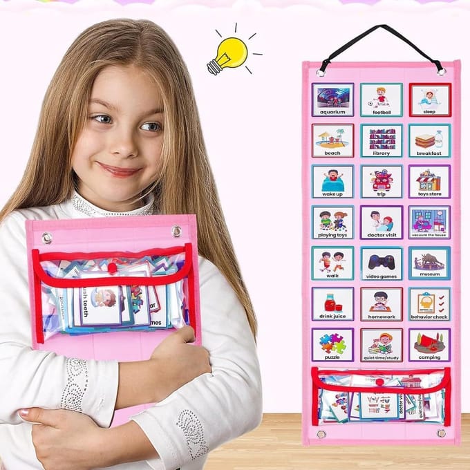 Famanu - Visuele tijdschema pocket chart – Dagelijkse routine kalender – Voor ADHD en autisme – Educatief hulpmiddel