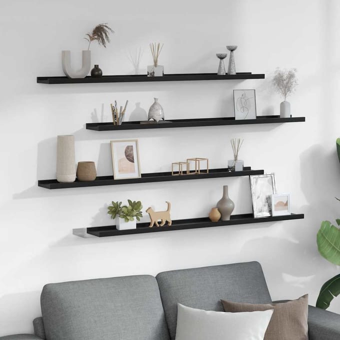 vidaXL - Wandschappen - 4 - st - 100x9x3 - cm - zwart