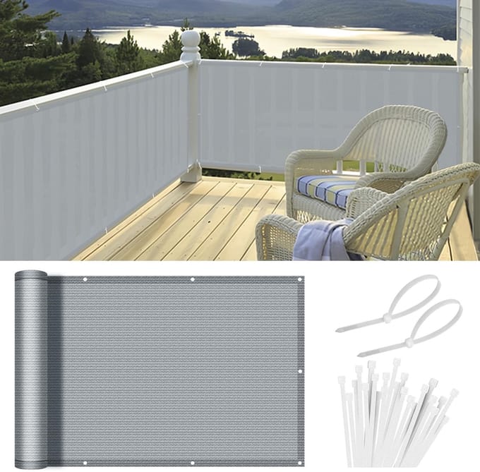Dailygoods- Balkonscherm 100x400cm - Windscherm - UV-bescherming - Winddicht - Kabelbinders - Lichtgrijs - Terrasafscheiding