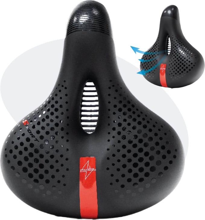 Voltano Pro Gel Fietszadel – Met Uitsparing – Zwart / Rood – Unisex - Ergonomisch Gevormd - Elastomeer Vering