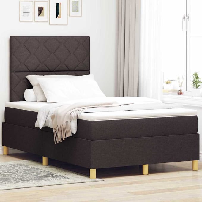 vidaXL - LED - Box - Spring - Bed - met - hoofdeinde - Donkerbruin - 120 - x - 190 - cm - Stof