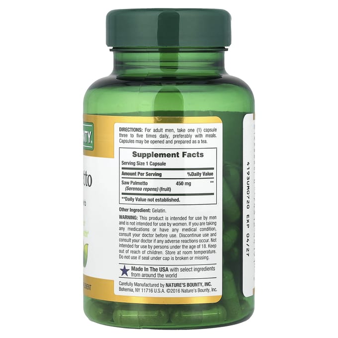 Nature's Bounty, Saw Palmetto, 450mg, 100 capsules