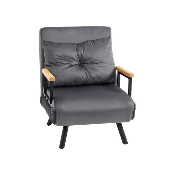 Fauteuil-lit - MUVOE - Canapé individuel - Dossier réglable - Velours - Gris foncé gris