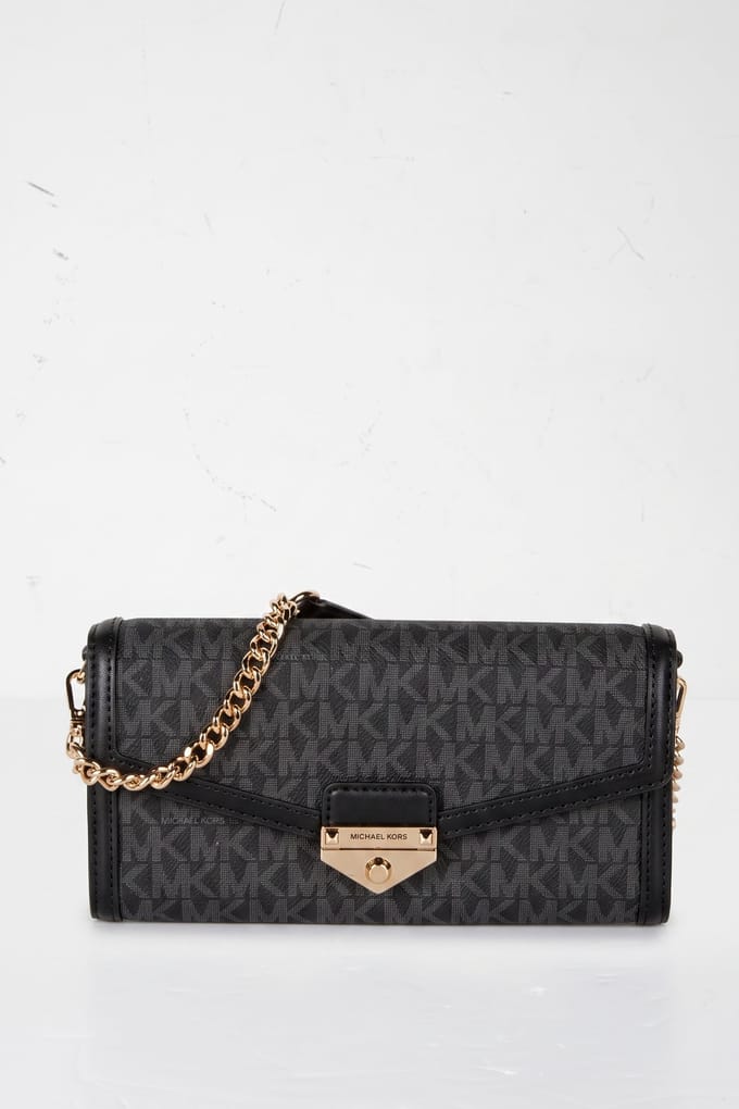 Michael Kors Large Wallet On A Chain Crossbody Black Maat: OS | Clutches Outlet | Dames | Zwart