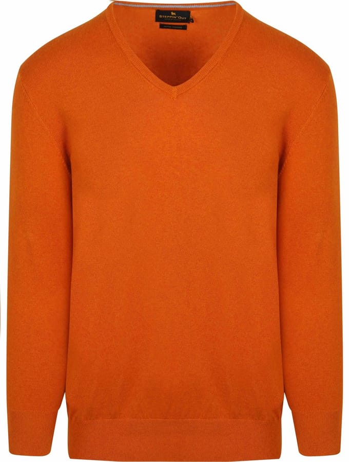 Steppin' Out Trui Cotton Cashmere V-hals Oranje - Maat S - Heren - Pullovers