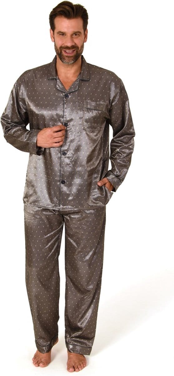 Heren satijnen pyjama - Deluxe - Gladde mannen pyjama - 48 - Grijs