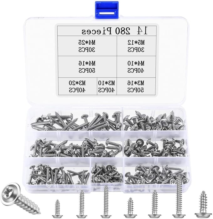 280 Stuks Assortiment Schroeven voor Platen, RVS Zelftappende Schroeven, Platte en Lenskop Schroeven, Houtschroeven Set