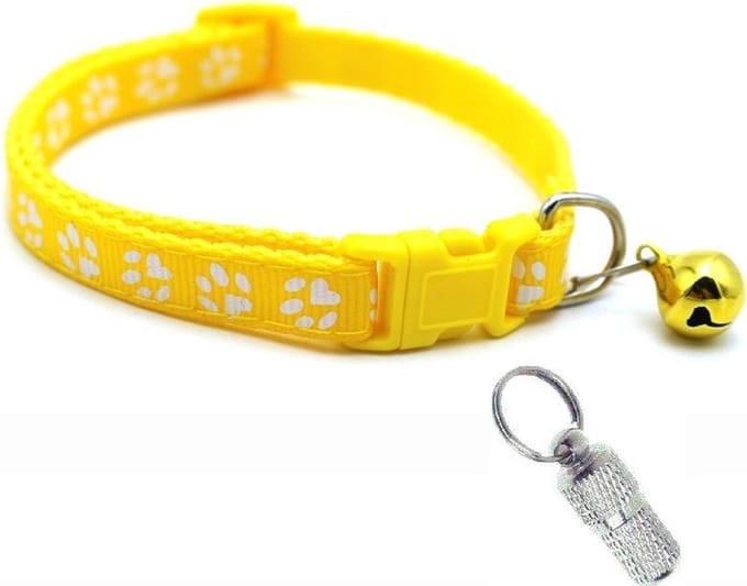 Verstelbare kat halsband met adreskoker geel