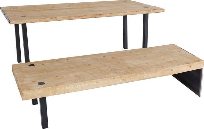 Eetkamerset MCW-L75, eettafel bank eetkamerset, massief hout MVG-gecertificeerd 200cm, naturel