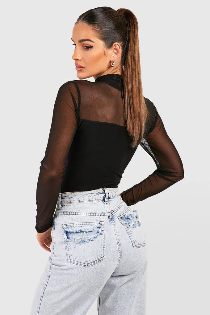 boohoo Dames Mesh Bralet Bodysuit | Zwart | Maat: 40