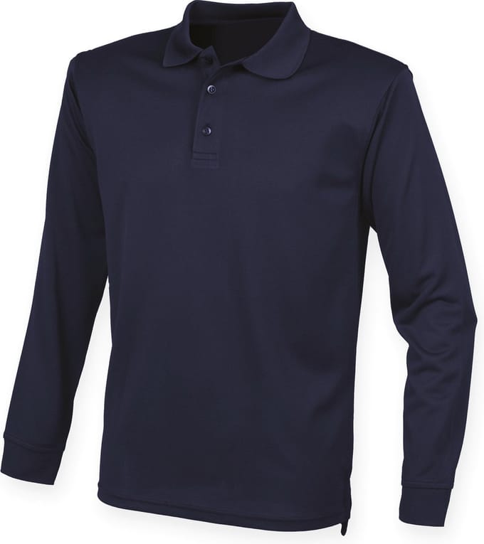 Henbury Unisex Coolplus® Long Sleeved Polo Shirt H478 - Navy - M