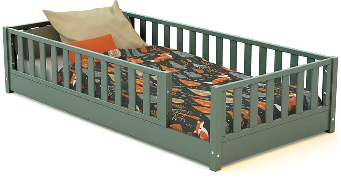JURABABY - SONHO Kinderbed Vloerbed met matras - 90x190 - Saliegroen
