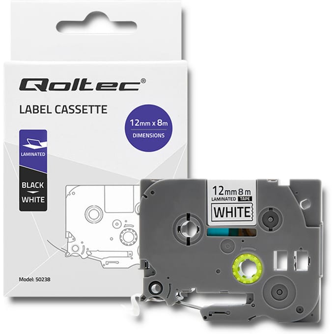 Qoltec Tape voor BROTHER TZe-231 |   12 mm x 8 m |   Wit/zwarte print